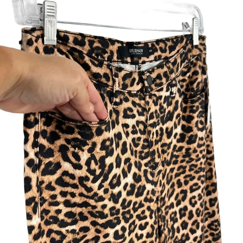 Hudson NWT Women's Nico Mid-Rise Cigarette Leopard Tan Black Straight Pants 29